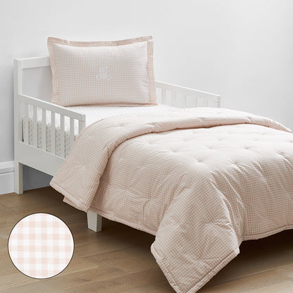 Ditsy Gingham Classic Cool Organic Cotton Percale Toddler Bed Sheet Set