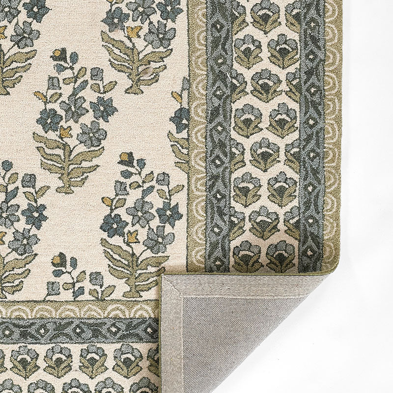 Floral Border Hand Tufted Wool Rug