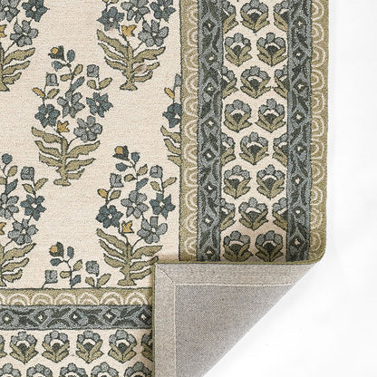 Floral Border Hand Tufted Wool Rug