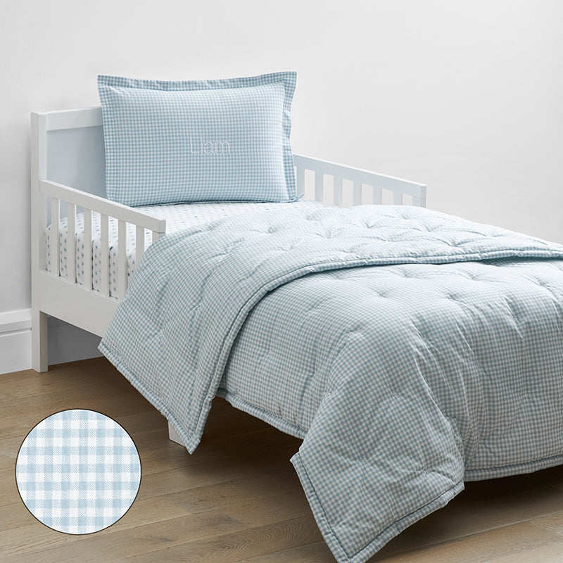 Ditsy Gingham Classic Cool Organic Cotton Percale Toddler Bed Sheet Set