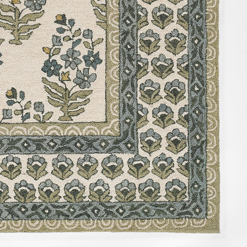 Floral Border Hand Tufted Wool Rug