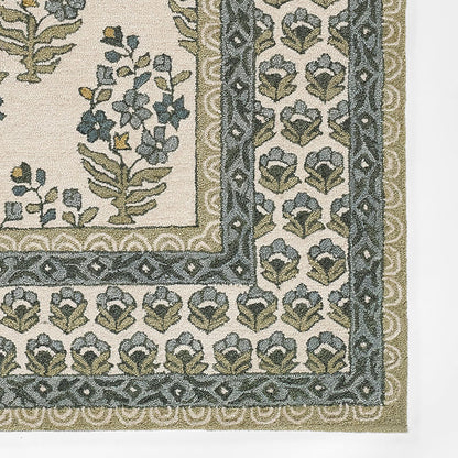Floral Border Hand Tufted Wool Rug