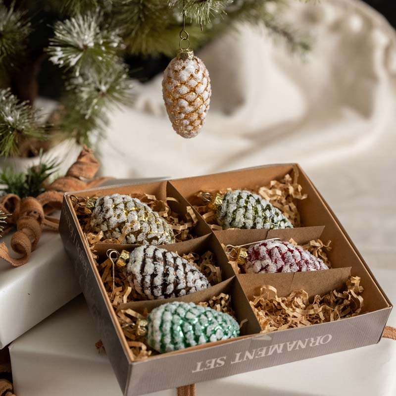 Glimmer Pinecone Ornaments, Set of 6