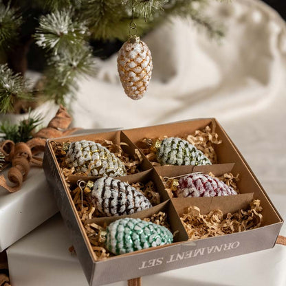 Glimmer Pinecone Ornaments, Set of 6