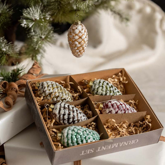 Glimmer Pinecone Ornaments, Set of 6