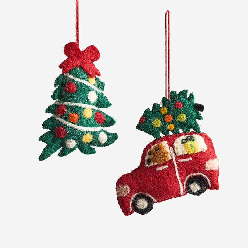 Holiday Felt Ornaments, Set of 2