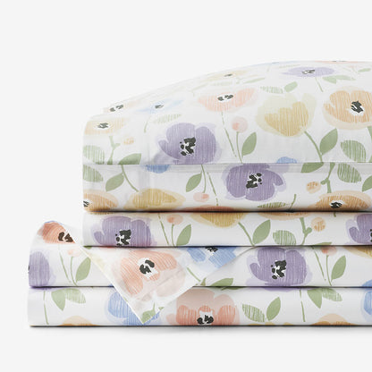 Pastel Poppies Classic Cool Organic Cotton Percale Bed Sheet Set