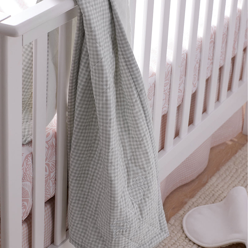 Ditsy Gingham Classic Cool Organic Cotton Percale Quilted Reversible Sherpa Stroller Blanket