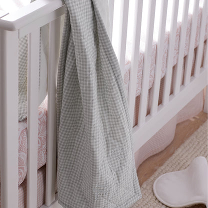 Ditsy Gingham Classic Cool Organic Cotton Percale Quilted Reversible Sherpa Stroller Blanket