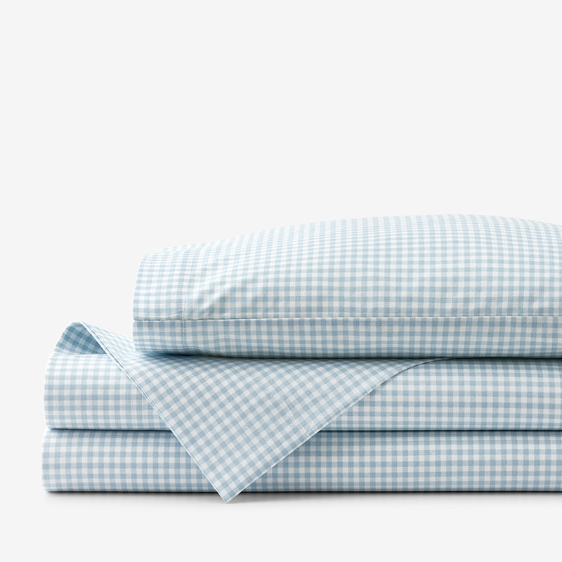 Ditsy Gingham Classic Cool Organic Cotton Percale Toddler Bed Sheet Set