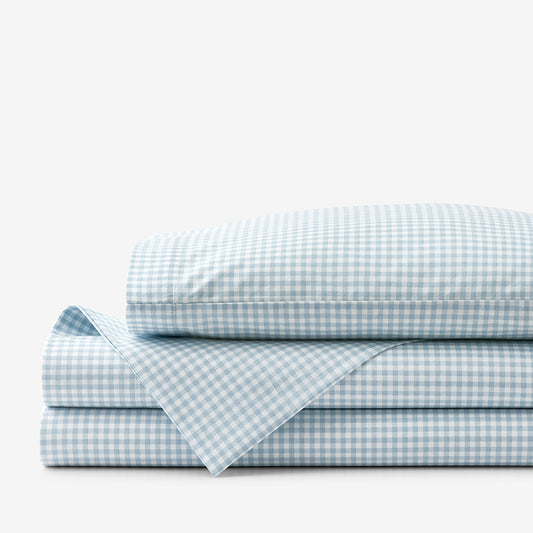 Ditsy Gingham Classic Cool Organic Cotton Percale Toddler Bed Sheet Set
