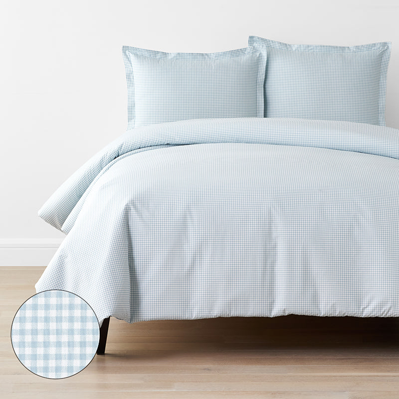 Ditsy Gingham Classic Cool Organic Cotton Percale Duvet Cover Set