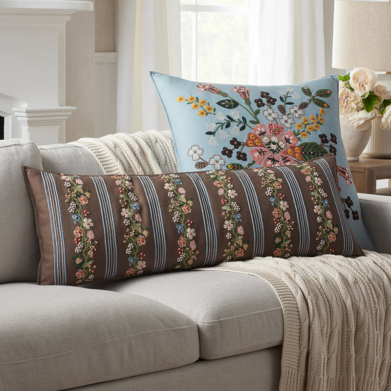 Floral Trellis Stripe Decorative Lumbar Pillow Cover