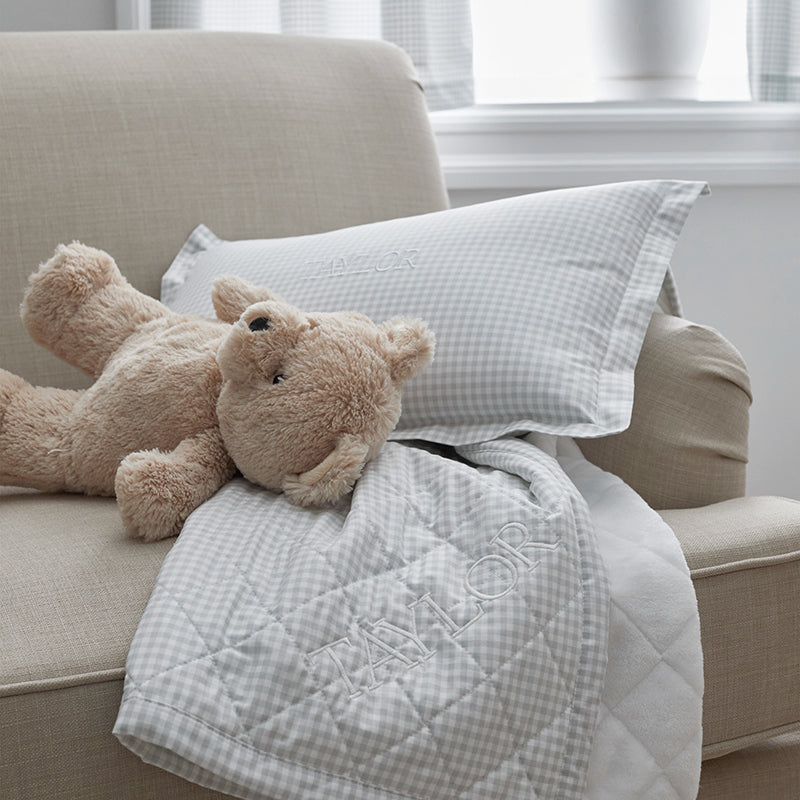 Ditsy Gingham Classic Cool Organic Cotton Percale Quilted Reversible Sherpa Stroller Blanket
