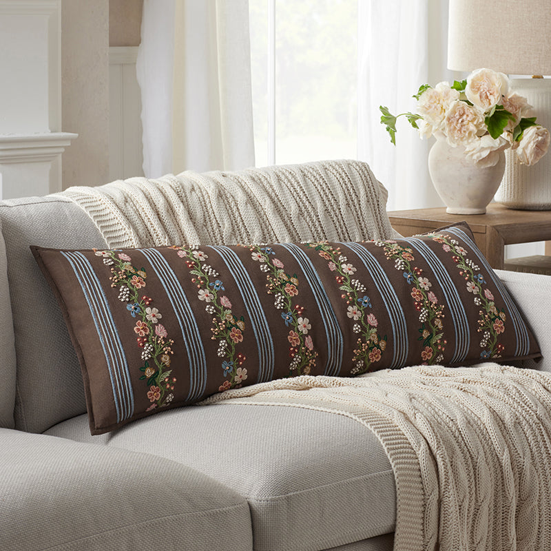 Floral Trellis Stripe Decorative Lumbar Pillow Cover
