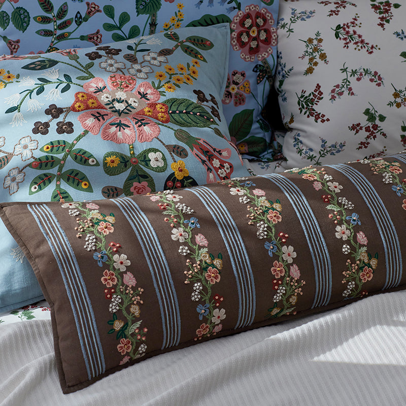 Floral Trellis Stripe Decorative Lumbar Pillow Cover