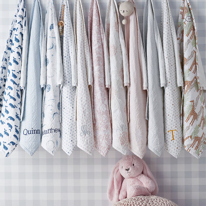 Ditsy Gingham Classic Cool Organic Cotton Percale Quilted Reversible Sherpa Stroller Blanket