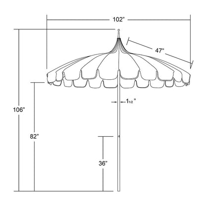Round Two-Tone Pagoda Outdoor Patio Umbrella, Fiberglass with Push Lift