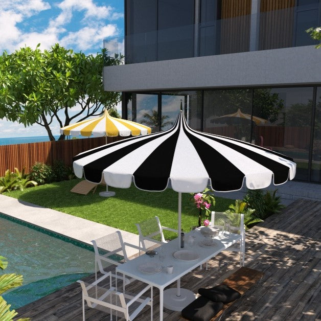 Round Two-Tone Pagoda Outdoor Patio Umbrella, Fiberglass with Push Lift
