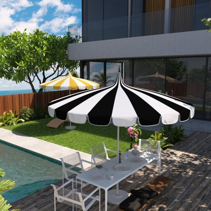 Round Two-Tone Pagoda Outdoor Patio Umbrella, Fiberglass with Push Lift
