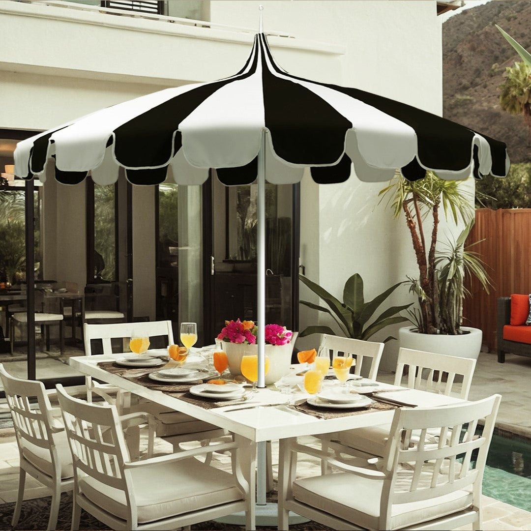 Round Two-Tone Pagoda Outdoor Patio Umbrella, Fiberglass with Push Lift