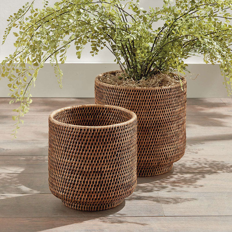 Handwoven Rattan Cachepots, Set of 2