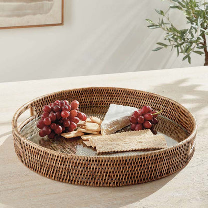Handwoven Rattan Round Decor Tray