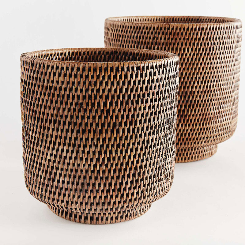 Handwoven Rattan Cachepots, Set of 2