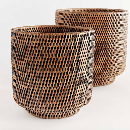 Handwoven Rattan Cachepots, Set of 2