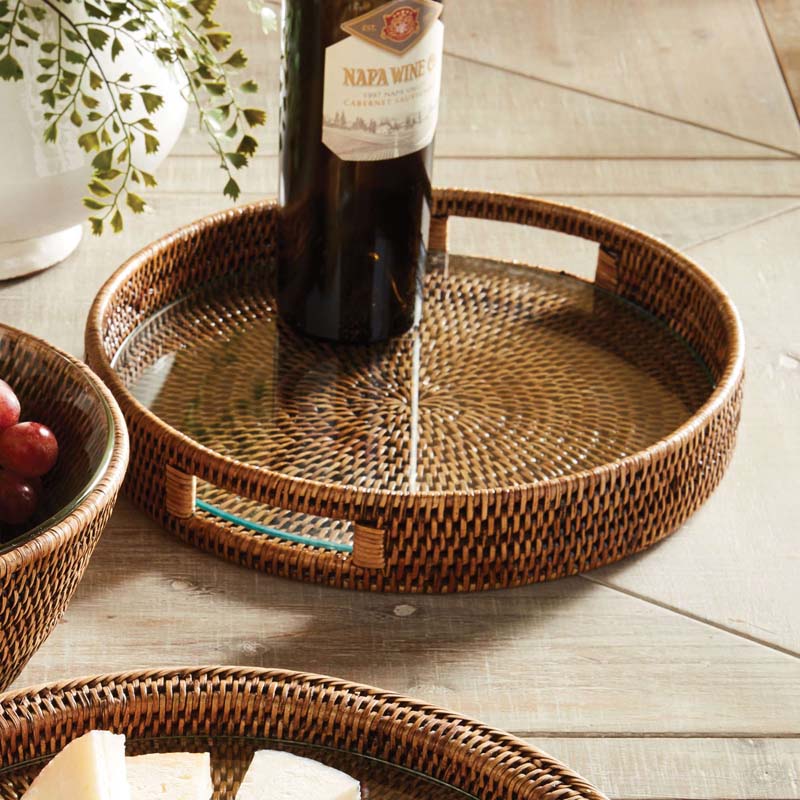 Handwoven Rattan Round Decor Tray