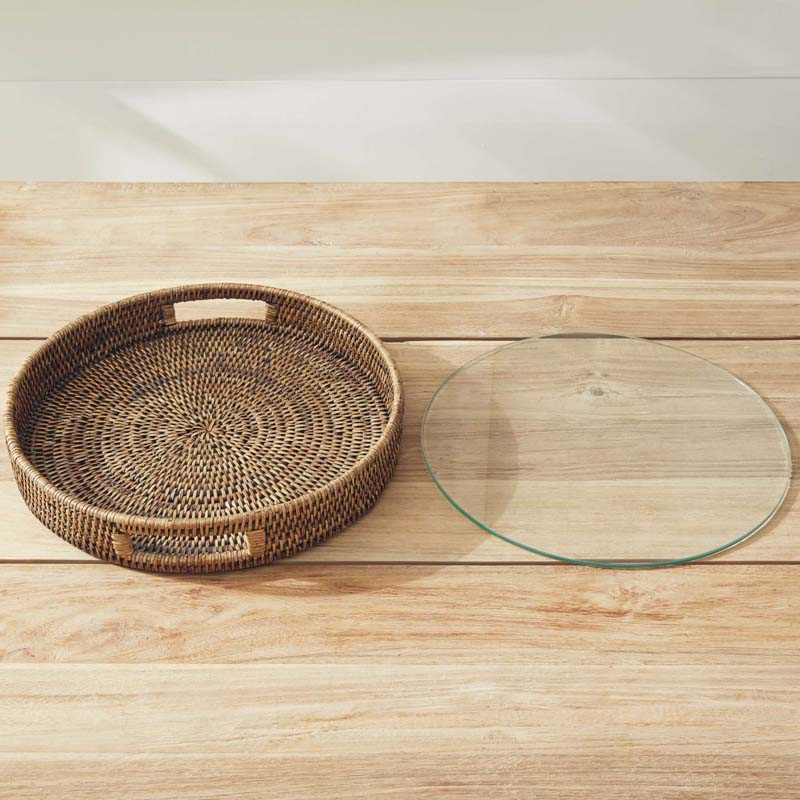 Handwoven Rattan Round Decor Tray