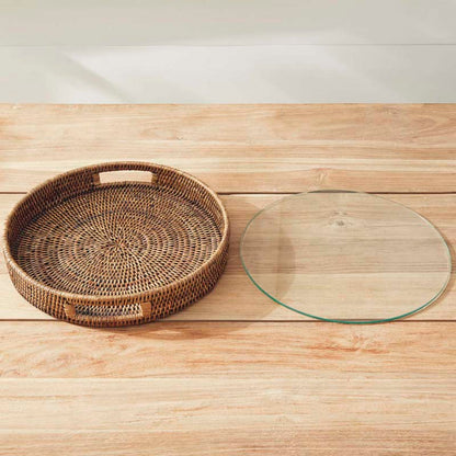 Handwoven Rattan Round Decor Tray