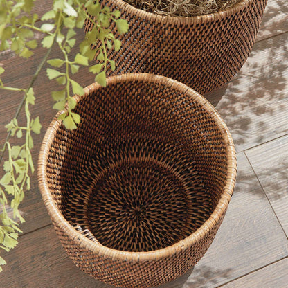 Handwoven Rattan Cachepots, Set of 2