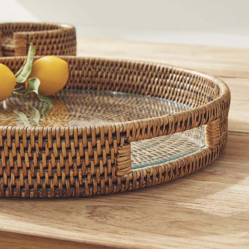 Handwoven Rattan Round Decor Tray