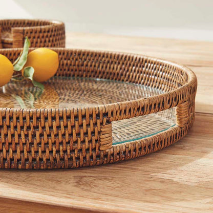 Handwoven Rattan Round Decor Tray