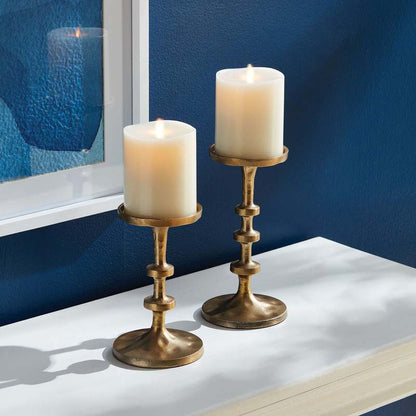 Notch Pillar Candlestick Holder, Set of 2