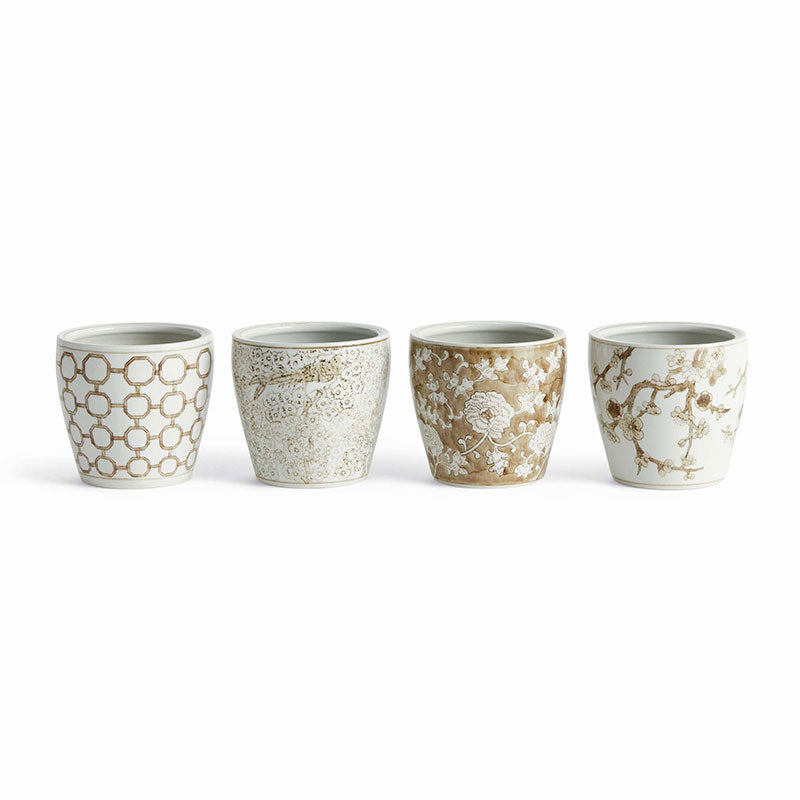 Handpainted Chinoiserie Mini Cachepots, Set of 4