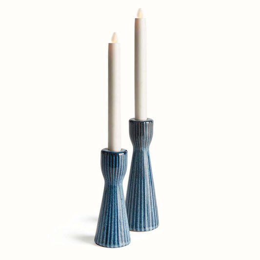 Textured Stoneware Taper Candlestick Holder, Set of 2