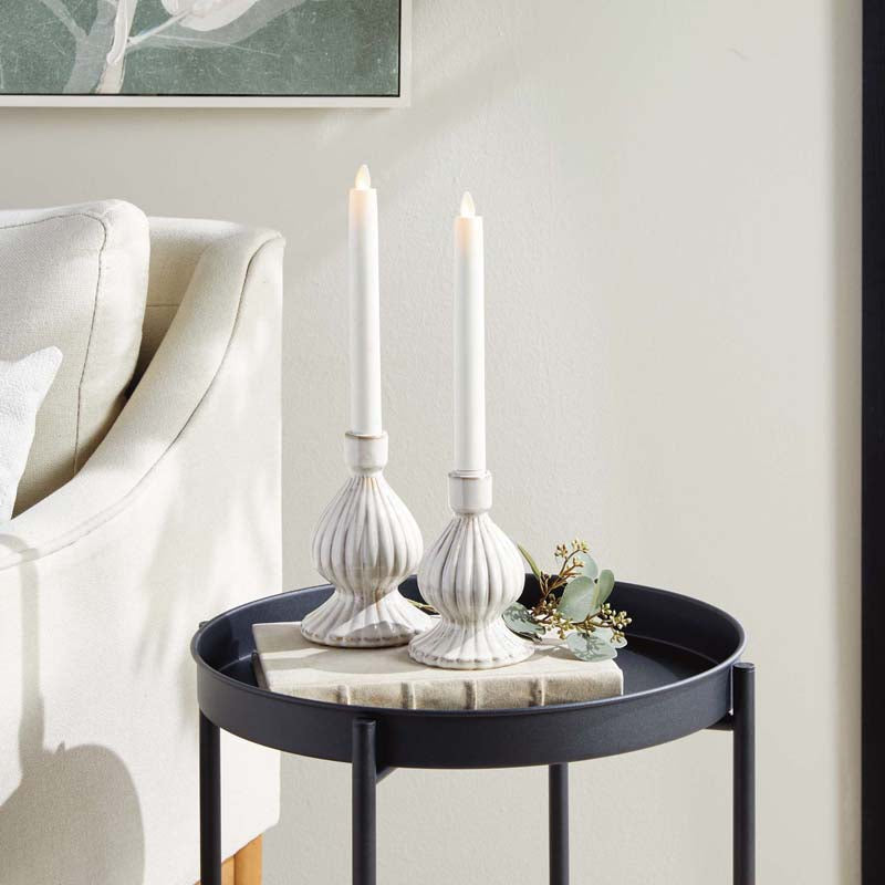 Textured Bulb Stoneware Taper Candlestick Holder, Set of 2