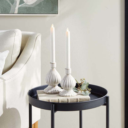 Textured Bulb Stoneware Taper Candlestick Holder, Set of 2