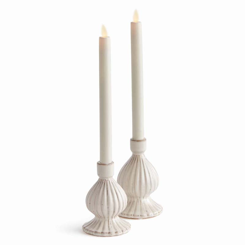 Textured Bulb Stoneware Taper Candlestick Holder, Set of 2