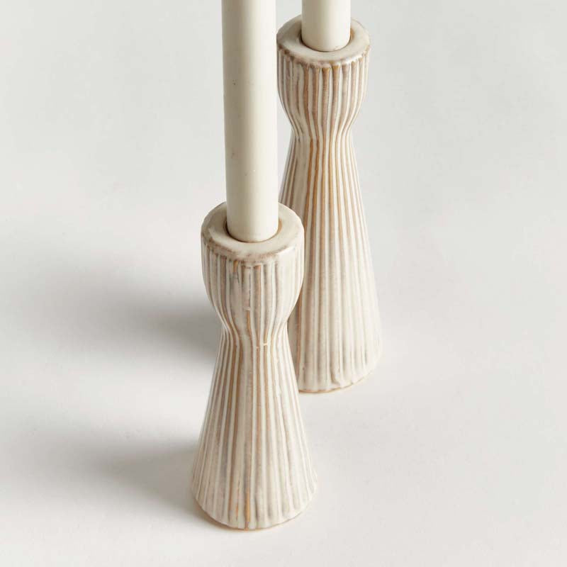 Textured Stoneware Taper Candlestick Holder, Set of 2