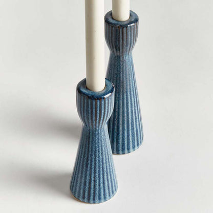 Textured Stoneware Taper Candlestick Holder, Set of 2
