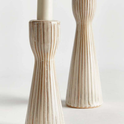 Textured Stoneware Taper Candlestick Holder, Set of 2