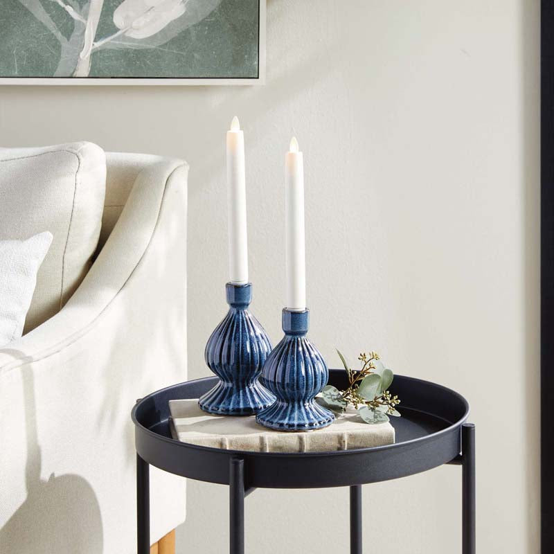 Textured Bulb Stoneware Taper Candlestick Holder, Set of 2