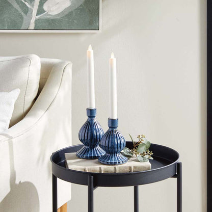 Textured Bulb Stoneware Taper Candlestick Holder, Set of 2