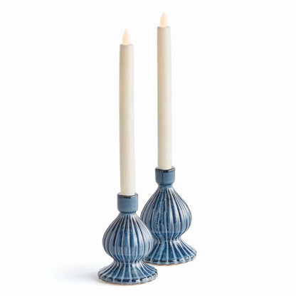 Textured Bulb Stoneware Taper Candlestick Holder, Set of 2
