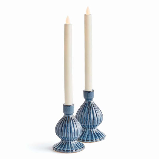 Textured Bulb Stoneware Taper Candlestick Holder, Set of 2
