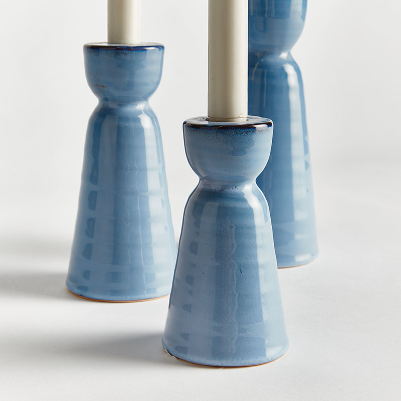 Polished Stoneware Taper Candlestick Holder, Set of 3