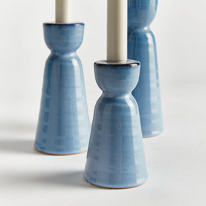 Polished Stoneware Taper Candlestick Holder, Set of 3